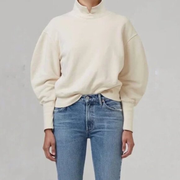 Citizens Of Humanity Tops - Citizens Of Humanity | Melina Cotton Mockneck Collared Sweatshirt Beige Cream XS